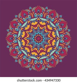 Colorful mandala in indian style. Patterned round design. Circular decor, rosette, medallion. Hand drawn