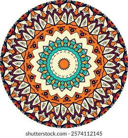 Colorful Mandala with Interwoven Floral and Geometric Accents