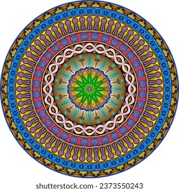 Colorful mandala with keyhole, star and decorative curves.