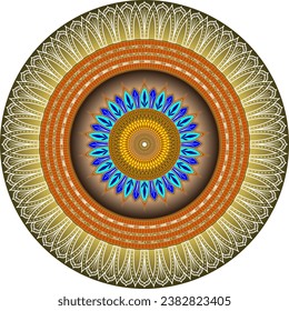 Colorful mandala with leaves and micro figures with 3d effect.