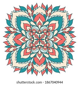 Colorful mandala like flower, basic and simple mandalas. Digital drawing. Floral. Flower. Oriental. Book Page. Vector.