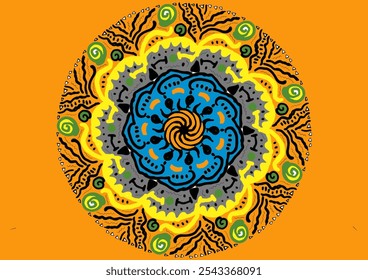 Colorful Mandala line art,beautiful pattern,retro striped,art style.