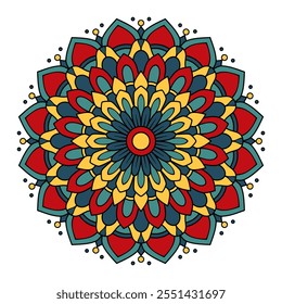 Colorful mandala with lines, botanical style, natural theme, floral design. for coloring book, decoration, tattoo, wallpaper, card, sticker, illustration.