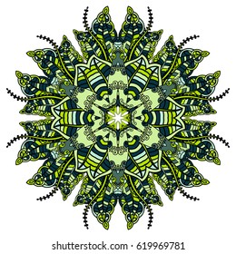 Colorful Mandala, looks like hand-drawn ornate pattern.