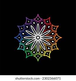 Colorful Mandala On Black Background, rainbow simple mandala vector design
