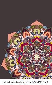 Colorful mandala on gray background. Template for business card or invitation. Vector illustration eps 8