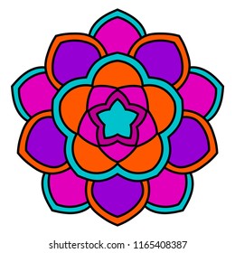 Colorful mandala. Ornamental round doodle flower isolated on white background. Vector illustration.