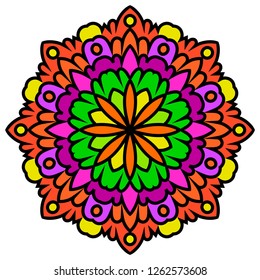 Colorful mandala. Ornamental round doodle flower isolated on white background. Geometric circle element. Vector illustration.