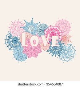 Colorful mandala pattern. Circle background with many details. Gorgeous print for clothes, valentine card, t-shirt applique, banner, pattern fills, mobile case, etc. Ready for print. Vector 