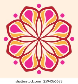 Colorful Mandala Pattern with Floral Motifs Vector abstract ethnic hand drawn illustration. An intricate mandala design filled with radiant hues and geometric patterns, beautifully symmetrical