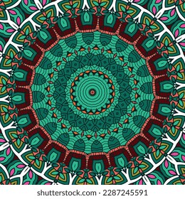 A colorful mandala with a pattern with a green pattern