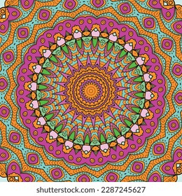 A colorful mandala with a pattern of hearts background