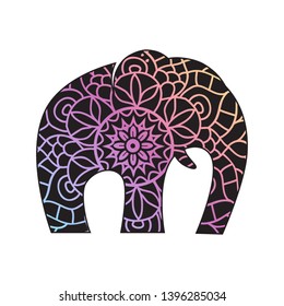 colorful mandala pattern inside abstract elephant, vector logo icon