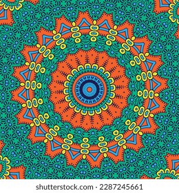 Mandala colorida con un patrón de naranja y azul
