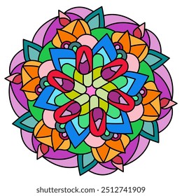 Patrón de mandala colorido. Ornamento simétrico en el yoga tántrico del budismo y el hinduismo. Un elemento de diseño para una idea creativa