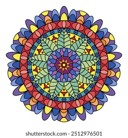 Patrón de mandala colorido. Ornamento simétrico en el yoga tántrico del budismo y el hinduismo. Un elemento de diseño para una idea creativa