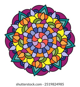 Patrón de mandala colorido. Ornamento simétrico en el yoga tántrico del budismo y el hinduismo. Un elemento de diseño para una idea creativa