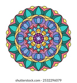 Patrón de mandala colorido. Ornamento simétrico en el yoga tántrico del budismo y el hinduismo. Un elemento de diseño para una idea creativa