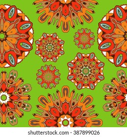 Colorful mandala seamless background, vector illustration
