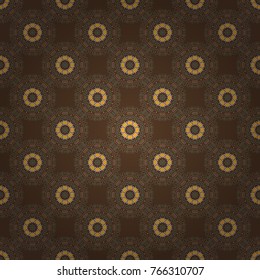Colorful mandala seamless pattern. Ethnic style. Mandalas ornament in yellow, gray and brown colors. Decorative stylized elements. Vector design for fabrics, cards, web, decoupage.