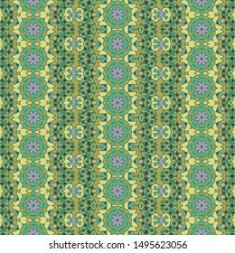 Colorful  mandala seamless pattern  in green for textile and design