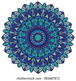 Colorful mandala in shades of blue. Round eastern vector ornament.