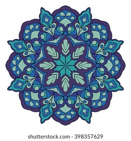 Colorful mandala in shades of blue. Round eastern vector ornament.