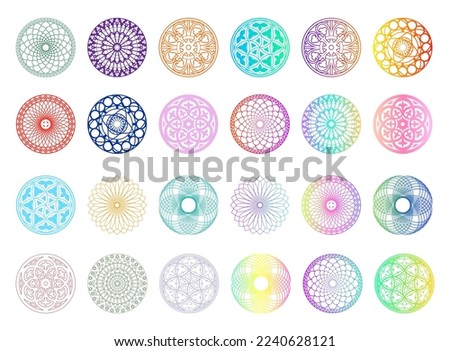 Colorful Mandala Spirograph Set In Flat And Gradient Color