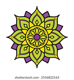 Colorful Mandala Symmetry Designs On White Background