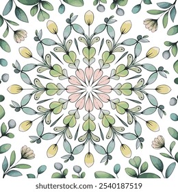 Arte vectorial de mandala colorido. Ilustración de patrón de color en un blanco, verde, colores amarillos. Plantilla para crear el logotipo, el icono, el símbolo, el emblema, el marco del monograma. Concepto de decoración de lujo abstracto. 