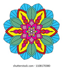 Colorful mandala vector illustration. Floral ornament, oriental pattern, vintage decorative element. Islam, Arabic, Indian, moroccan, turkish ottoman motifs.