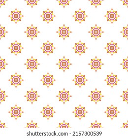 Colorful mandala vector pattern. Seamless oriental ornament. Funky abstract flower design in red, orange, purple, yellow colors
