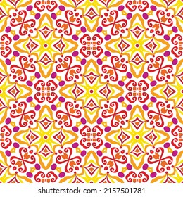 Colorful mandala vector pattern. Seamless oriental ornament. Funky abstract flower design in red, orange, purple, yellow colors