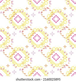 Colorful mandala vector pattern. Seamless oriental ornament with chaotic composition. Funky abstract flower design in red, orange, purple, yellow colors