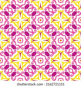 Colorful mandala vector pattern. Seamless oriental ornament. Funky abstract flower design in red, orange, purple, yellow colors