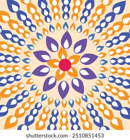 Mandala colorido vibrante brilhante psicodélico intrincado ornamentado geométrico circular harmonia espiritual. Uma mandala colorida com um padrão de flor. fundo com flores de arte mandala, arte de design abstrata