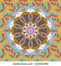 Colorful mandala. Yoga logo, background for meditation poster. Decorative colored round ornament. Oriental flourish vector. Anti-stress mandala. Indian flower mandala.