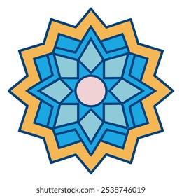 Colorful mandala-inspired geometric pattern, ideal for home decor, yoga art, prints, and digital projects. Scalable vector for both web and print use.