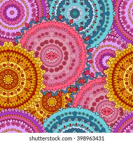 Colorful mandalas seamless pattern