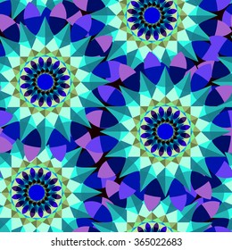 Colorful mandalas style flowers vector seamless pattern
