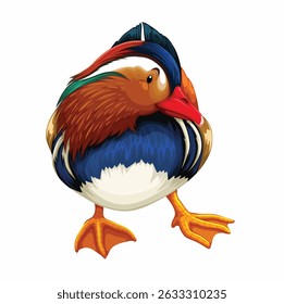 Colorful Mandarin Duck Cartoon Isolated