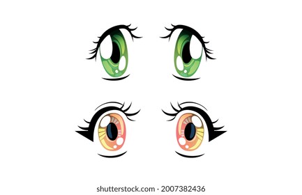 Colorful Manga or Anime Style Eyes with Black Eyelashes Vector Set