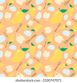 colorful mango sticky rice concept seamless pattern on white background. vector abstract illustration.