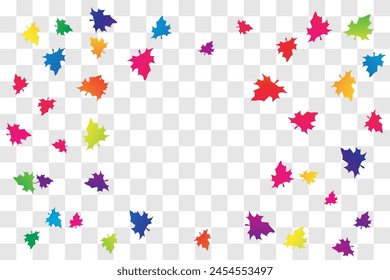 Colorful Many Falling Maple Leaves isolated On Transparent Background. Autumn. Vector Illustration. Spring Banner. Wallpaper