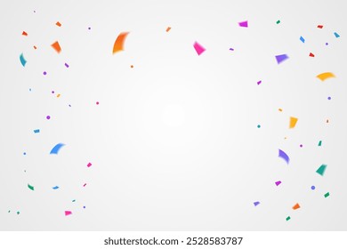 Colorful Many Falling Tiny Confetti Isolated On White Background. Congratulations Banner. Celebration.Party Backdrop.  Happy Birthday Wallpaper. Vector Illustration