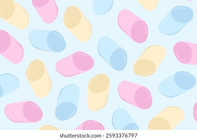 Colorful many marshmallows illustrations background.