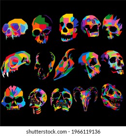 colorful many skulls vector wpap pop art design