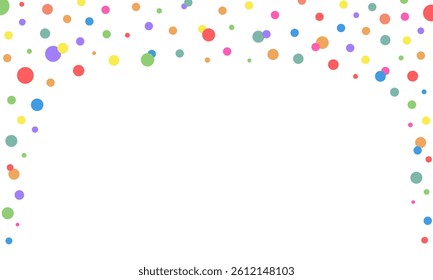 Colorful many small circle paper falling isolated on white background. Confetti for birthday, party, festival fair, celebration, and congratulation. Vector illustration flat design.