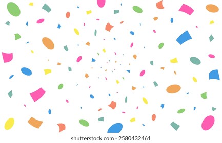 Colorful many small paper falling isolated on white background. Confetti for birthday, party, festival fair, celebration, and congratulation. Vector illustration flat design.