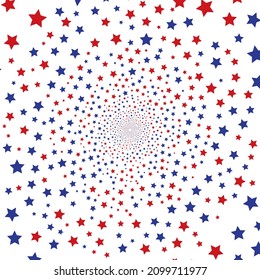 Colorful, many stars, USA spins in a white tunnel to place your content. Vector illustration.